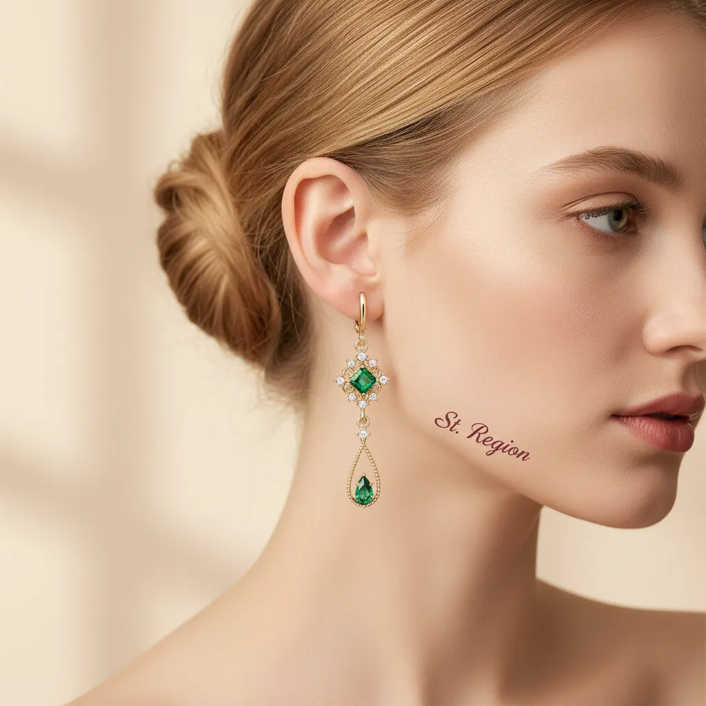 Emerald Crystal & Cubic Zirconia Goldtone Rhombus Drop Huggie Earrings sold by Zulily product image thumbnail 5