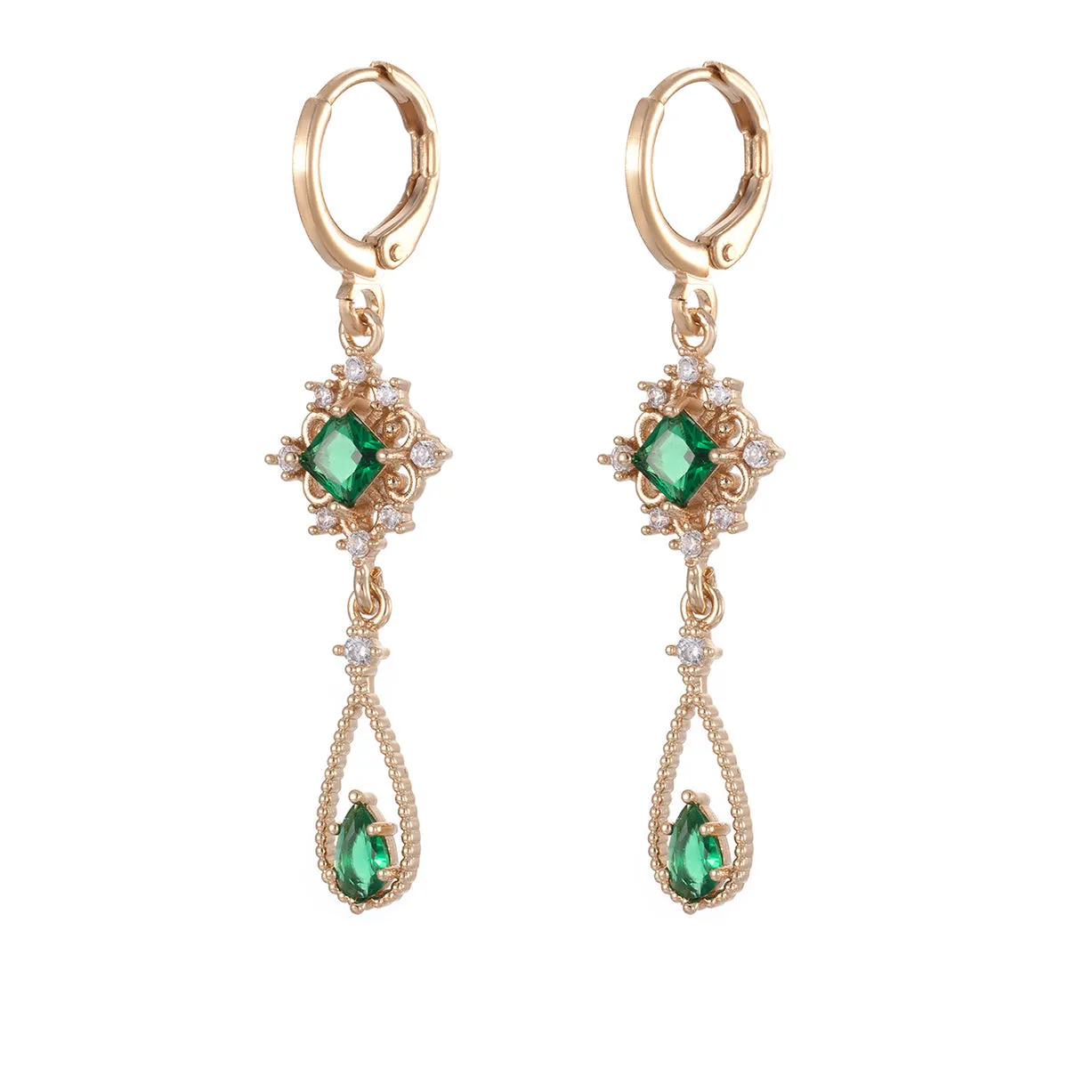 Emerald Crystal & Cubic Zirconia Goldtone Rhombus Drop Huggie Earrings sold by Zulily product image thumbnail 2