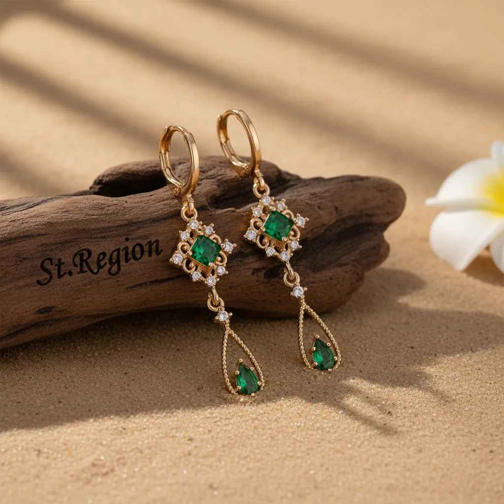Emerald Crystal & Cubic Zirconia Goldtone Rhombus Drop Huggie Earrings sold by Zulily