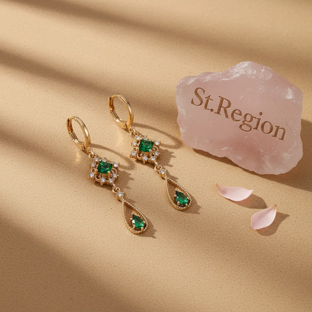 Emerald Crystal & Cubic Zirconia Goldtone Rhombus Drop Huggie Earrings sold by Zulily product image thumbnail 3