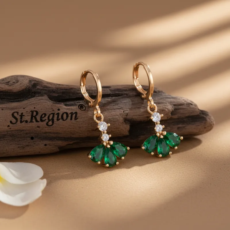 Emerald Crystal & Cubic Zirconia Goldtone Petals Huggie Earrings made by Zulily