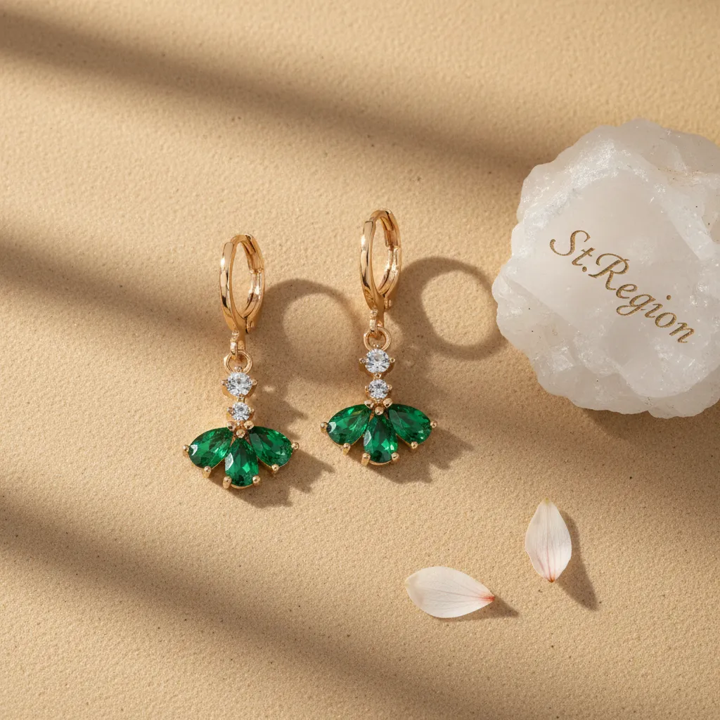 Emerald Crystal & Cubic Zirconia Goldtone Petals Huggie Earrings sold by Zulily product image thumbnail 3