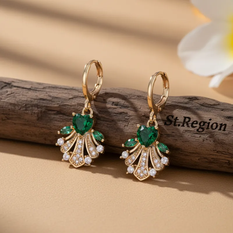 Emerald Crystal & Cubic Zirconia Goldtone Heart-Cut Botany Huggie Earrings made by Zulily