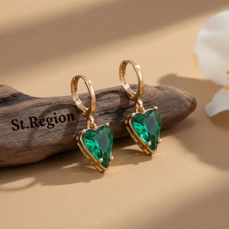 Emerald Crystal & Goldtone Heart Huggie Earrings made by Zulily