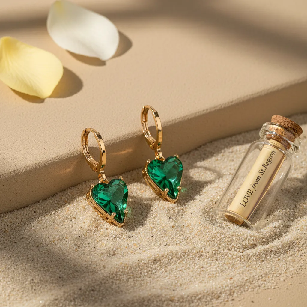 Emerald Crystal & Goldtone Heart Huggie Earrings sold by Zulily product image thumbnail 4