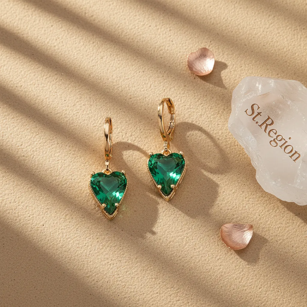 Emerald Crystal & Goldtone Heart Huggie Earrings sold by Zulily product image thumbnail 3