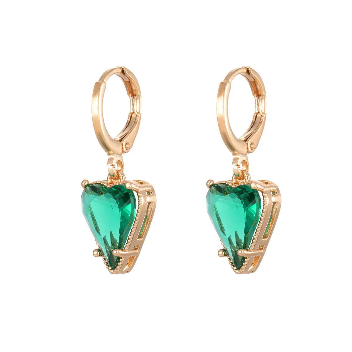 Emerald Crystal & Goldtone Heart Huggie Earrings sold by Zulily product image thumbnail 2