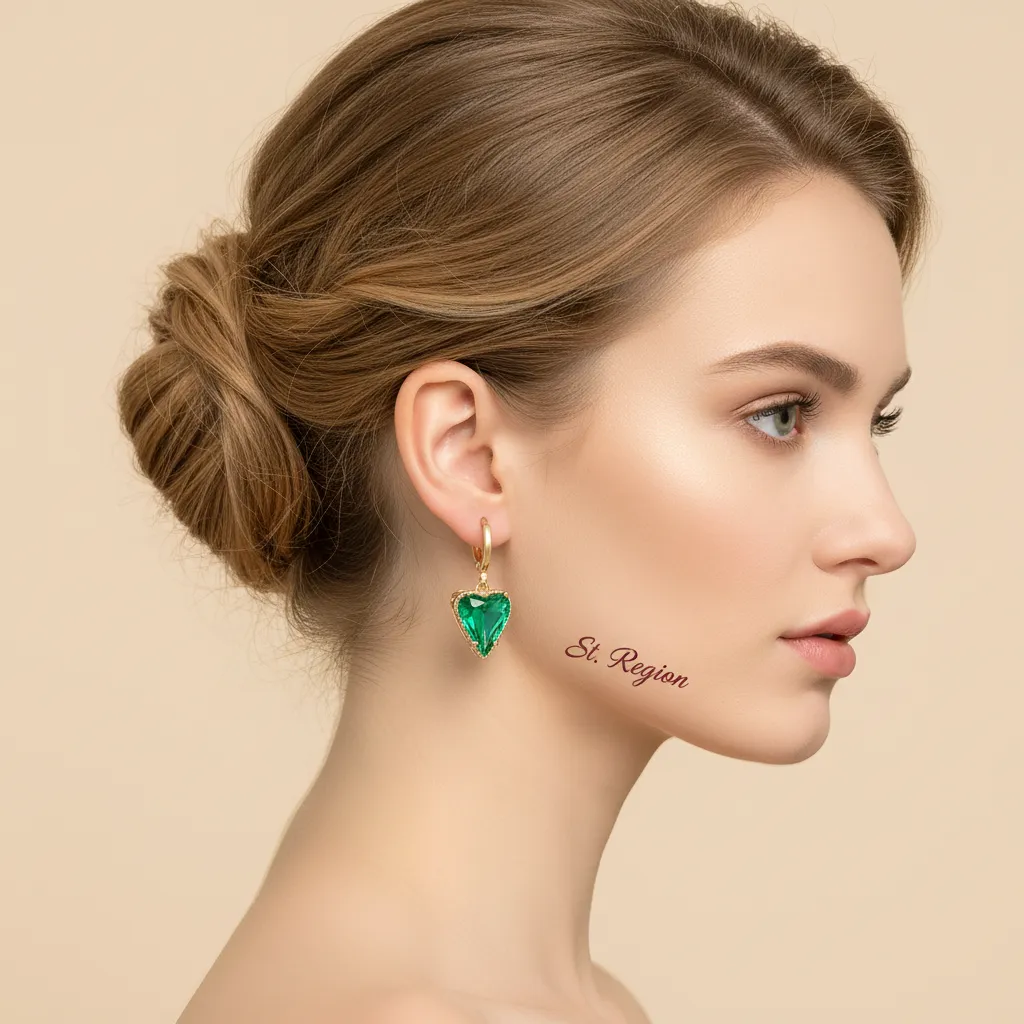 Emerald Crystal & Goldtone Heart Huggie Earrings sold by Zulily product image thumbnail 5