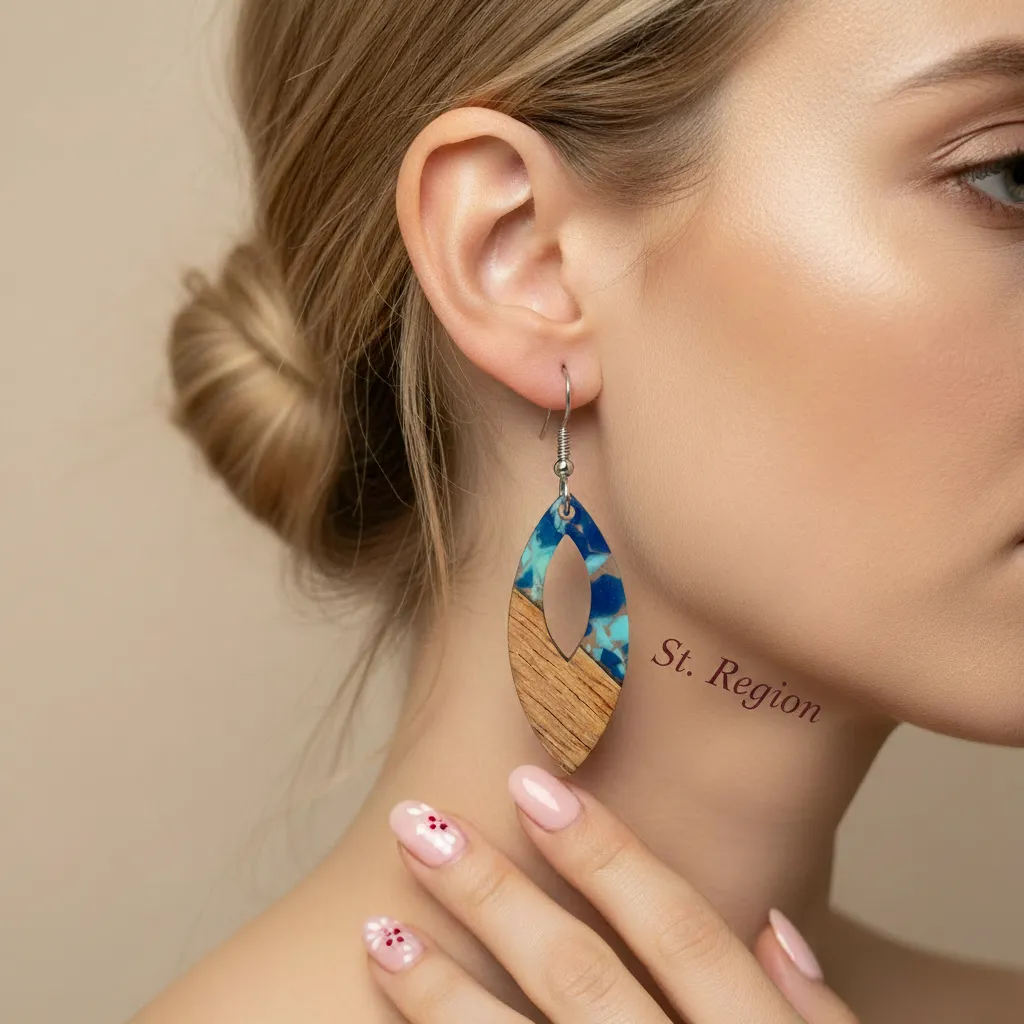 Navy Resin & Wood Silvertone Leopard Print Leaf Hook Earrings sold by Zulily product image thumbnail 5