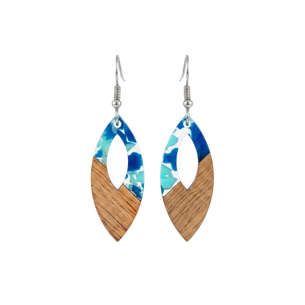 Navy Resin & Wood Silvertone Leopard Print Leaf Hook Earrings sold by Zulily product image thumbnail 2