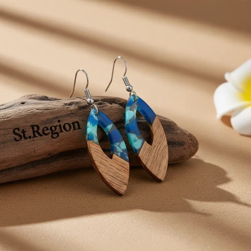 Navy Resin & Wood Silvertone Leopard Print Leaf Hook Earrings made by Zulily
