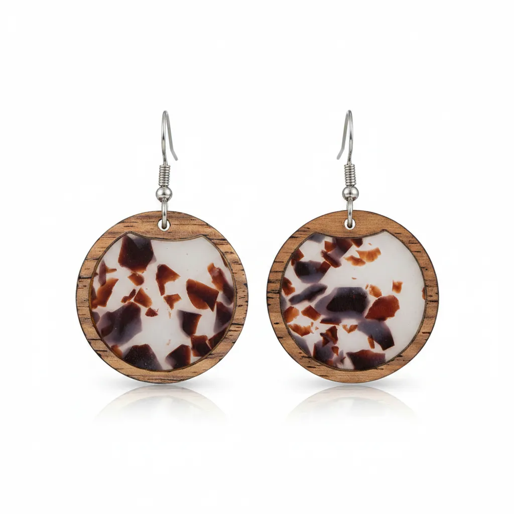 Brown Resin & Wood Silvertone Leopard Print Circular Hook Earrings sold by Zulily product image thumbnail 2