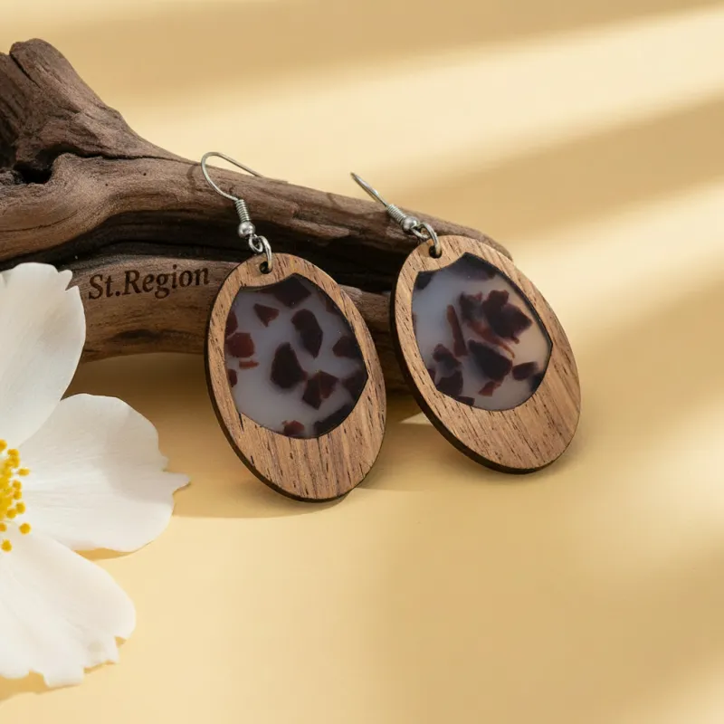 Brown Resin & Wood Silvertone Leopard Print Oval Hook Earrings made by Zulily