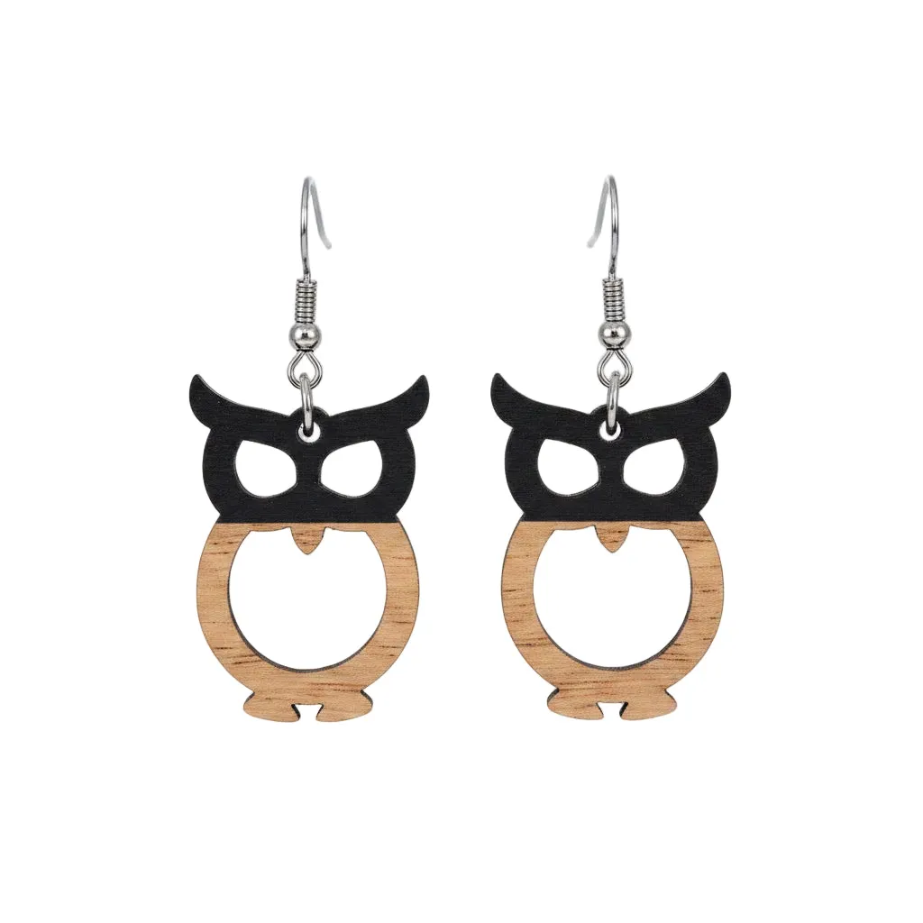 Black Resin & Wood Silvertone Owl Hook Earrings sold by Zulily product image thumbnail 2