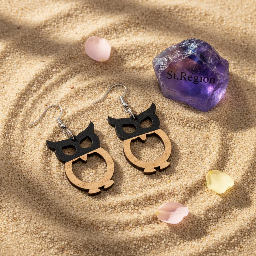 Black Resin & Wood Silvertone Owl Hook Earrings sold by Zulily product image thumbnail 3