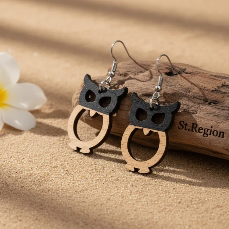 Black Resin & Wood Silvertone Owl Hook Earrings made by Zulily