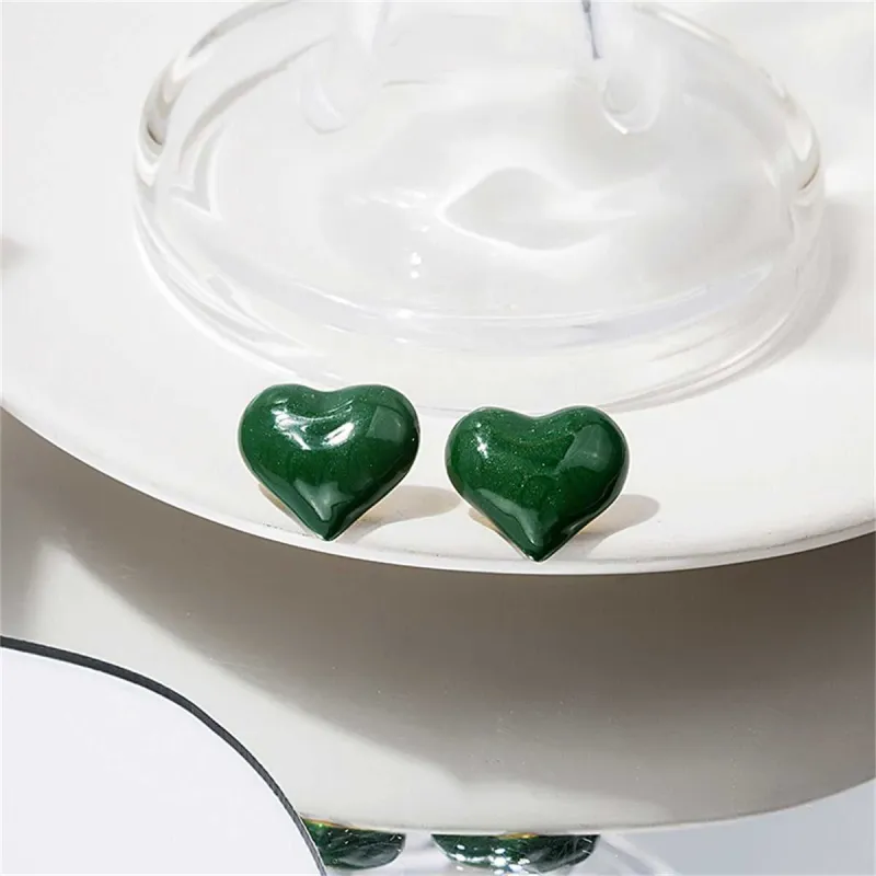 Green Enamel & Goldtone Heart Stud Earrings made by Zulily