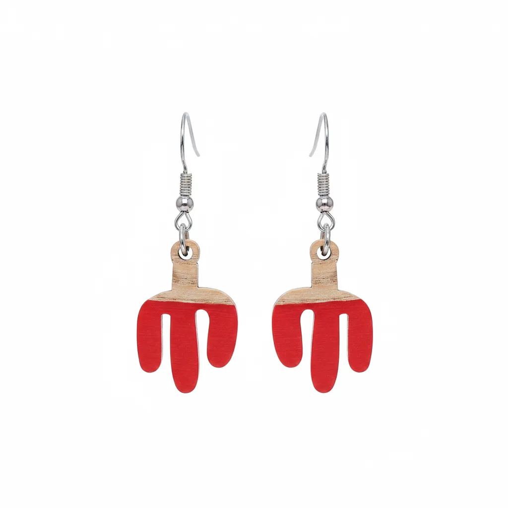 Red Resin & Wood Silvertone Cactus Hook Earrings sold by Zulily product image thumbnail 2