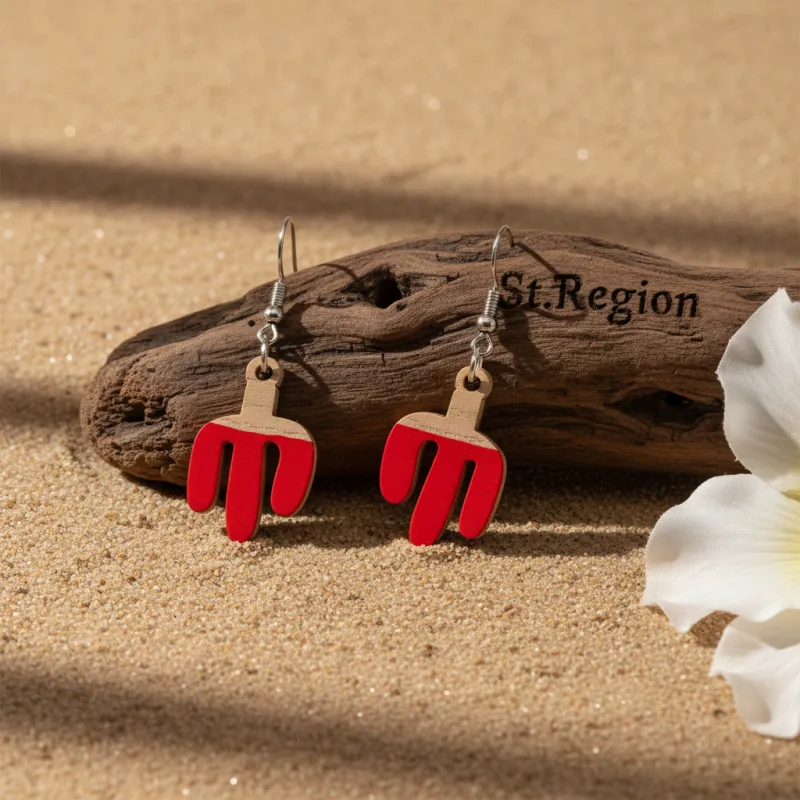Red Resin & Wood Silvertone Cactus Hook Earrings made by Zulily