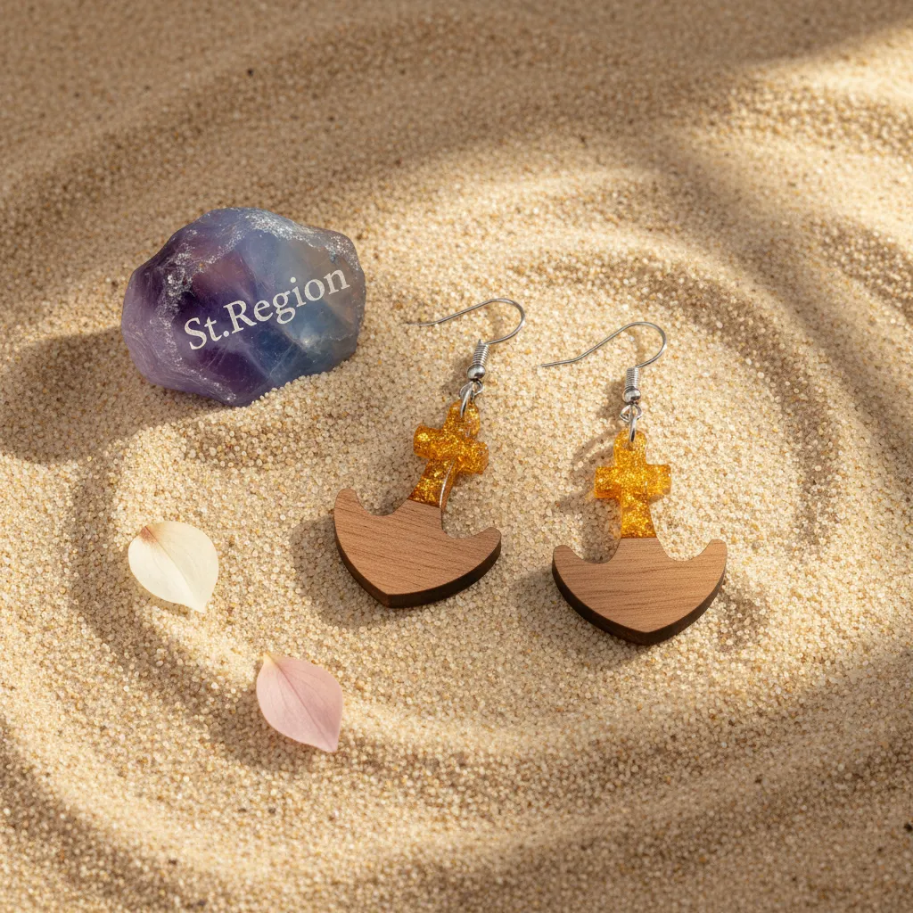 Yellow Resin & Wood Silvertone Anchor Hook Earrings sold by Zulily product image thumbnail 3