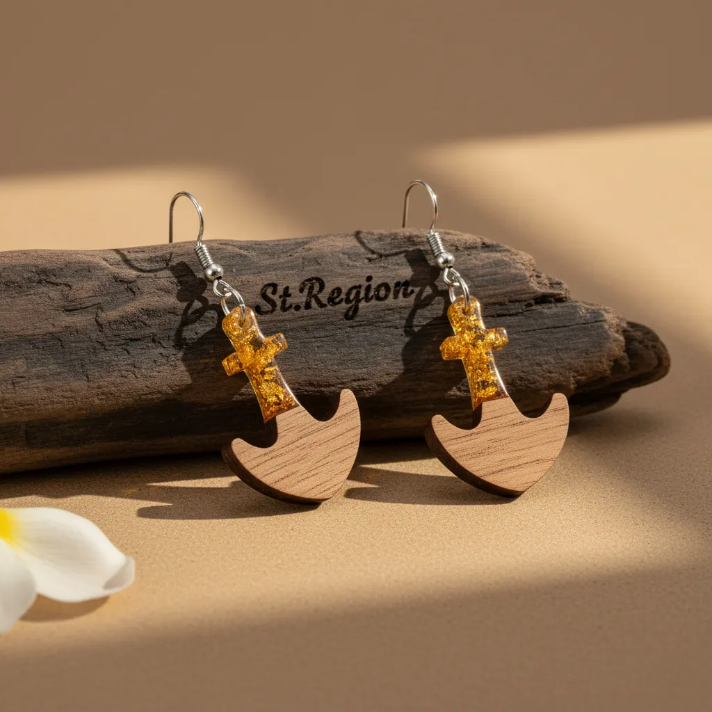 Yellow Resin & Wood Silvertone Anchor Hook Earrings sold by Zulily