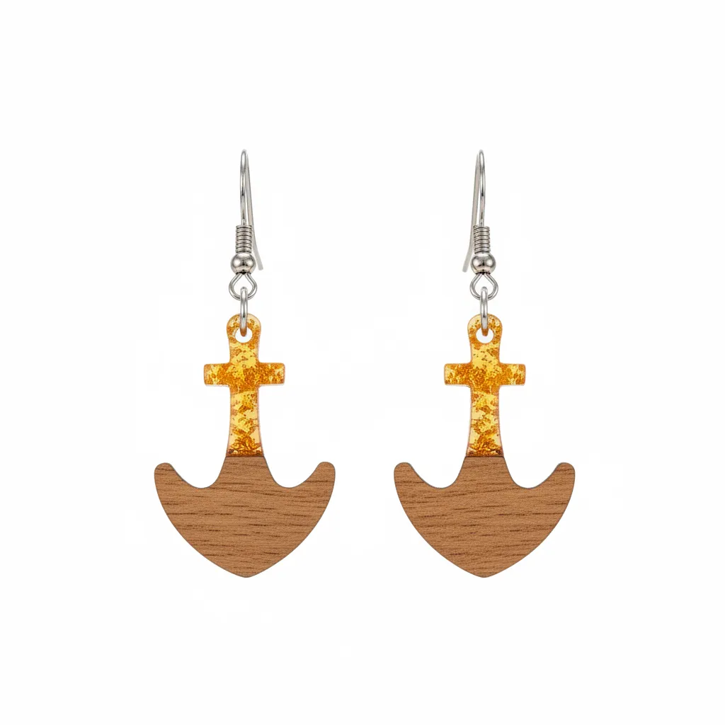 Yellow Resin & Wood Silvertone Anchor Hook Earrings sold by Zulily product image thumbnail 2