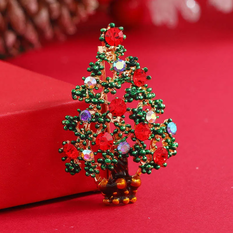 Red Cubic Zirconia & Goldtone Christmas Tree Brooch made by Zulily