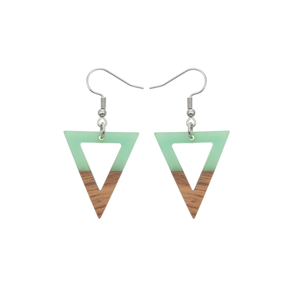 Green Resin & Wood Silvertone Open Triangle Hook Earrings sold by Zulily product image thumbnail 2