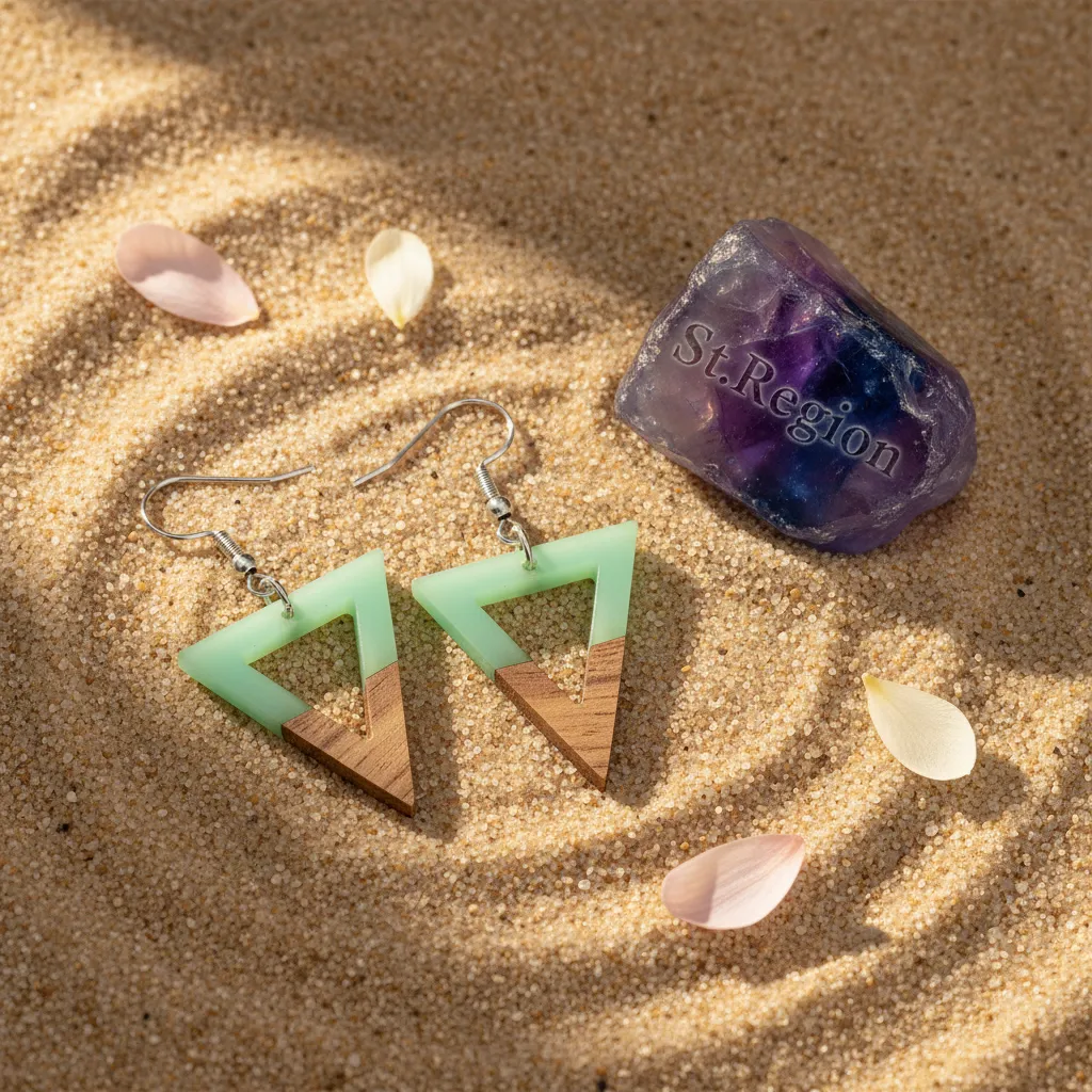 Green Resin & Wood Silvertone Open Triangle Hook Earrings sold by Zulily product image thumbnail 3