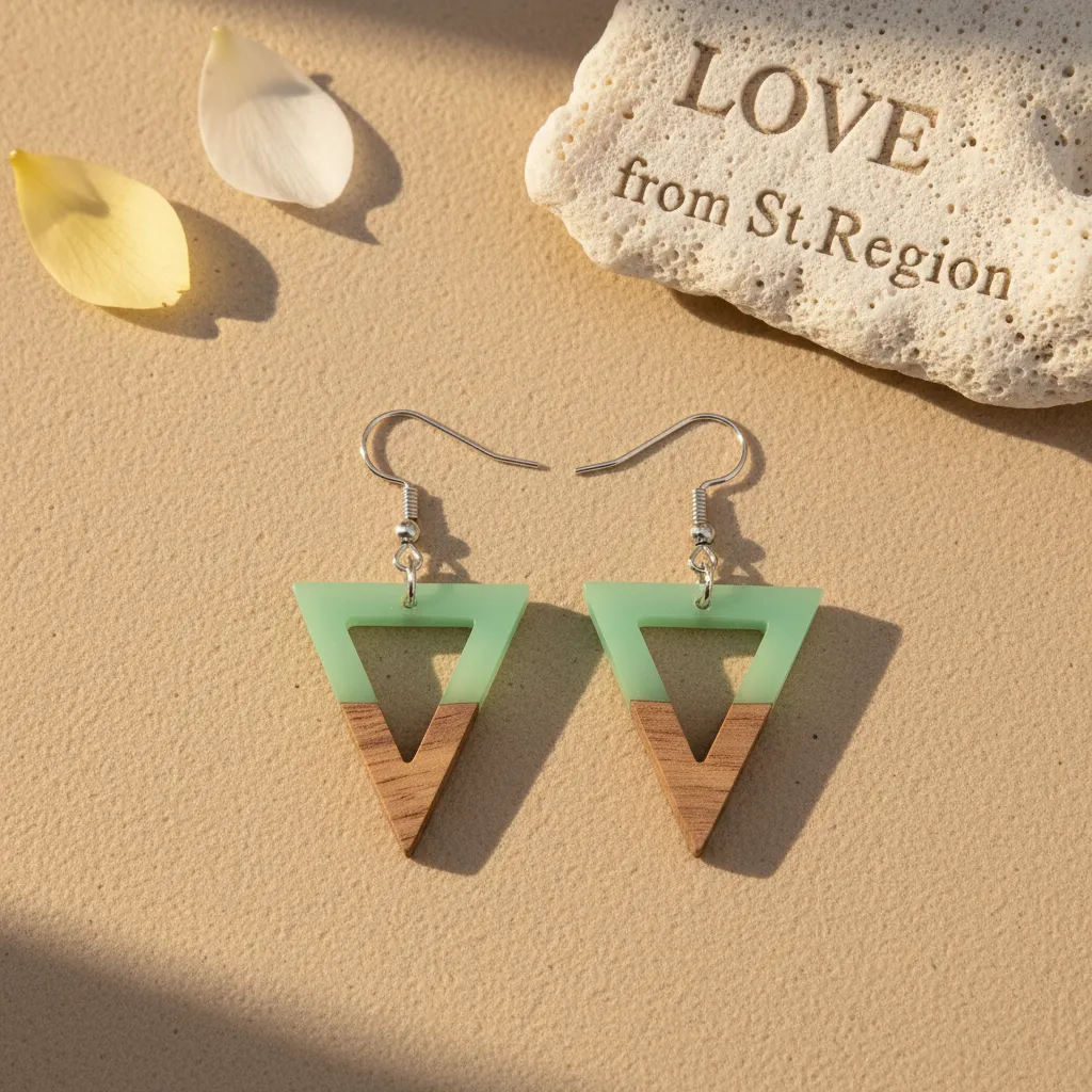 Green Resin & Wood Silvertone Open Triangle Hook Earrings sold by Zulily product image thumbnail 4