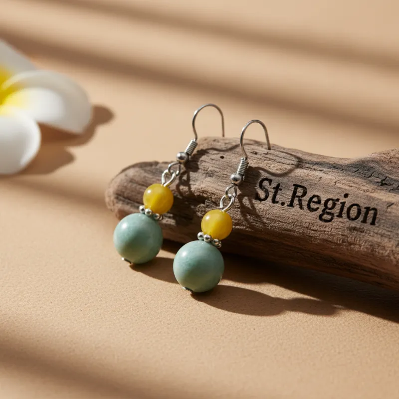 Yellow & Green Jade Silvertone ‌Gourd-Shape Hook Earrings made by Zulily