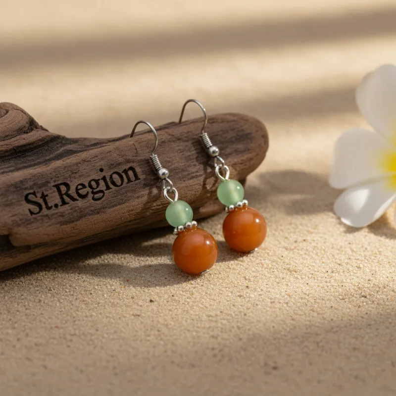 Orange & Green Jade Silvertone ‌Gourd-Shape Hook Earrings made by Zulily