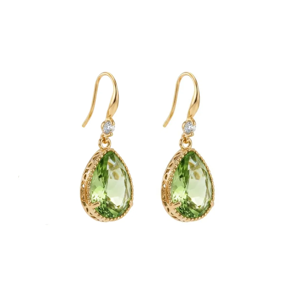 Green Crystal & Cubic Zirconia Goldtone Teardrop Hook Earrings sold by Zulily product image thumbnail 2