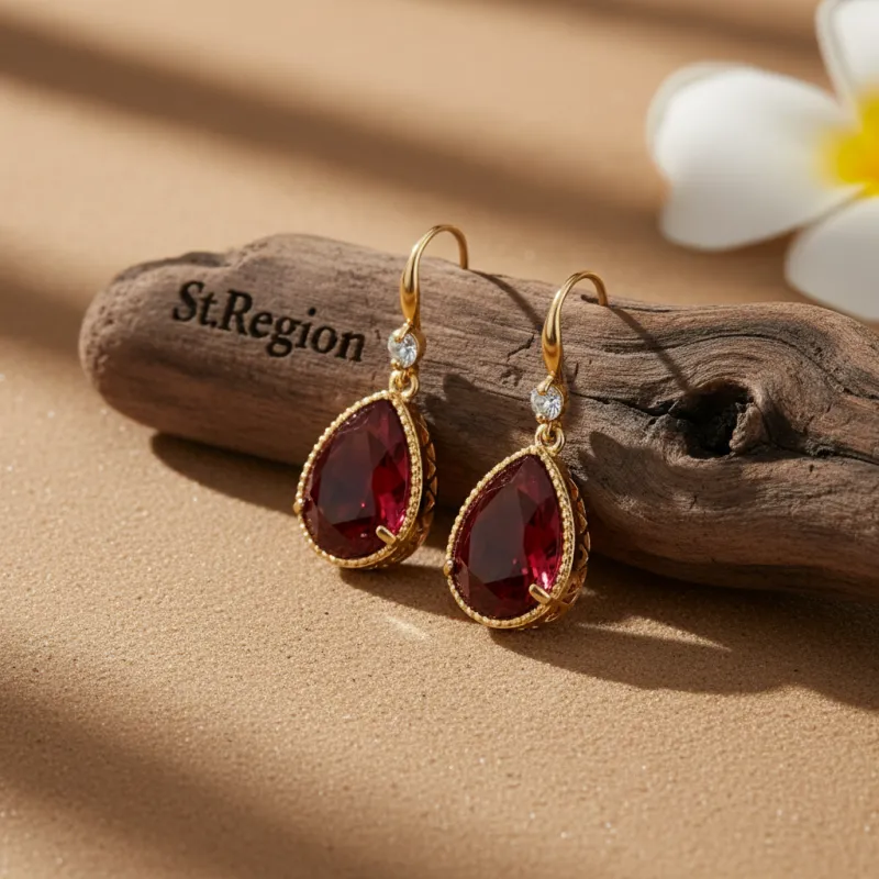 Red Crystal & Cubic Zirconia Goldtone Teardrop Hook Earrings made by Zulily