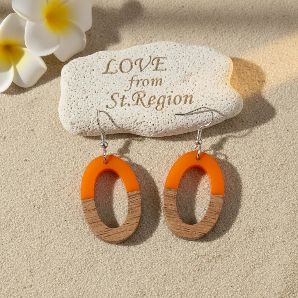 Orange Resin & Wood Silvertone Open Oval Hook Earrings sold by Zulily product image thumbnail 4