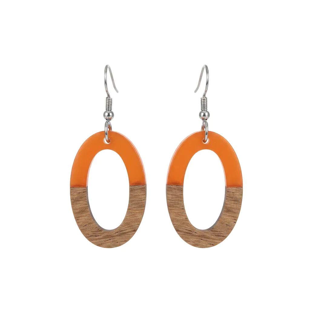 Orange Resin & Wood Silvertone Open Oval Hook Earrings sold by Zulily product image thumbnail 2