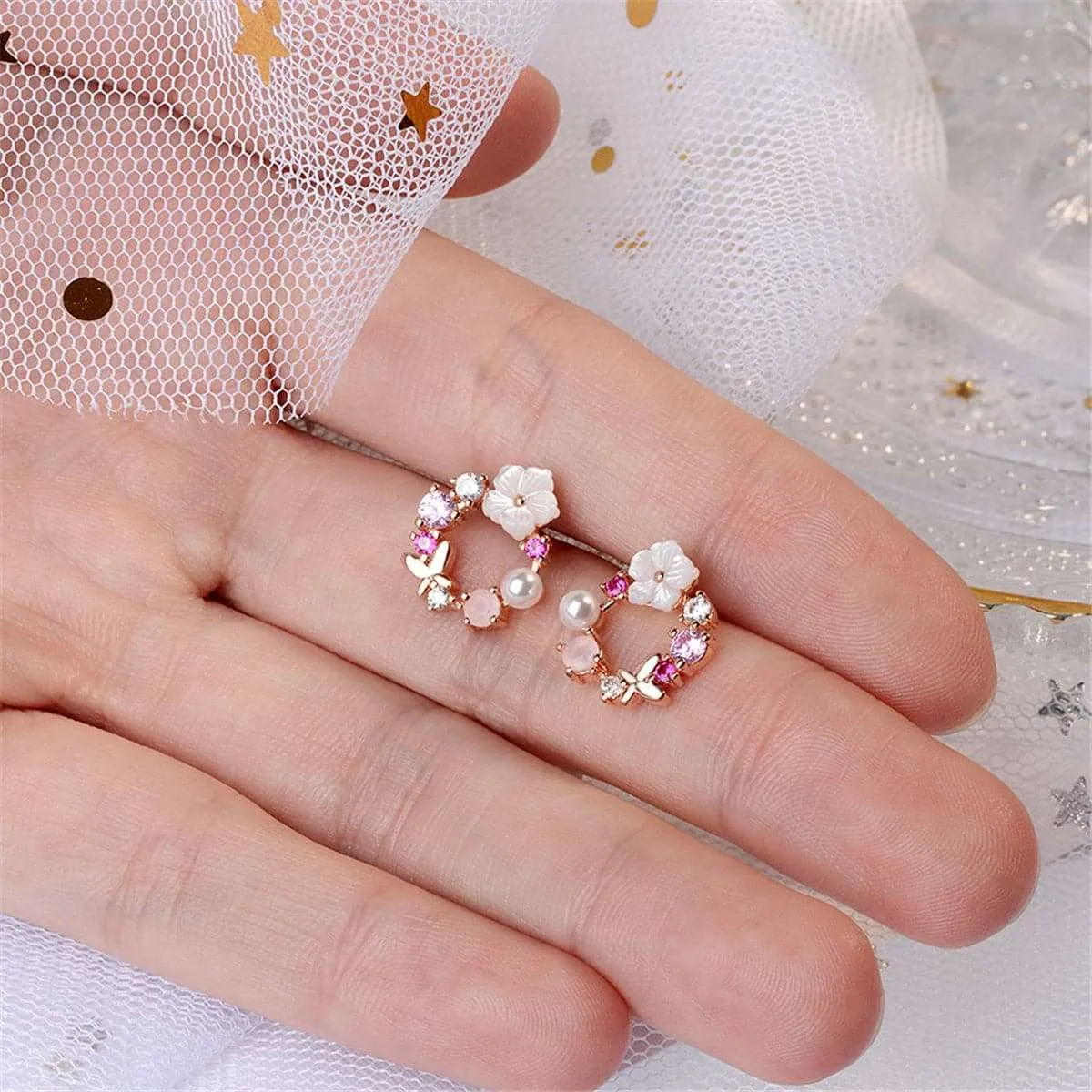 Opal & Cubic Zirconia Butterfly & Floral Stud Earrings sold by Zulily product image thumbnail 2