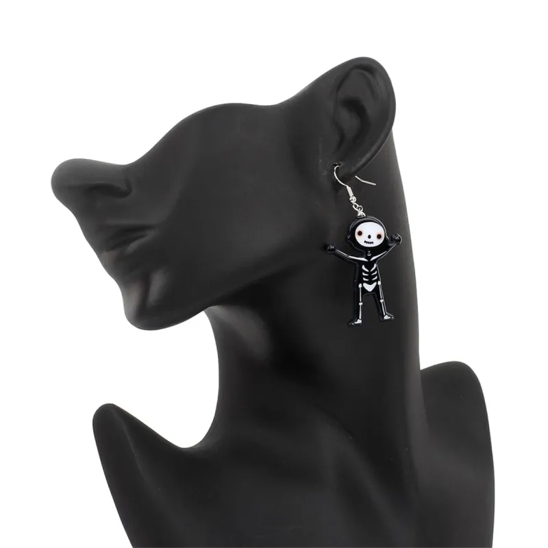 Black Acrylic & Silvertone Skeleton Drop Earrings made by Zulily