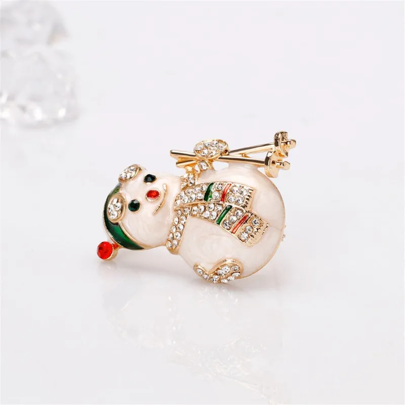 Cubic Zirconia & Goldtone Skiing Snowman Brooch made by Zulily