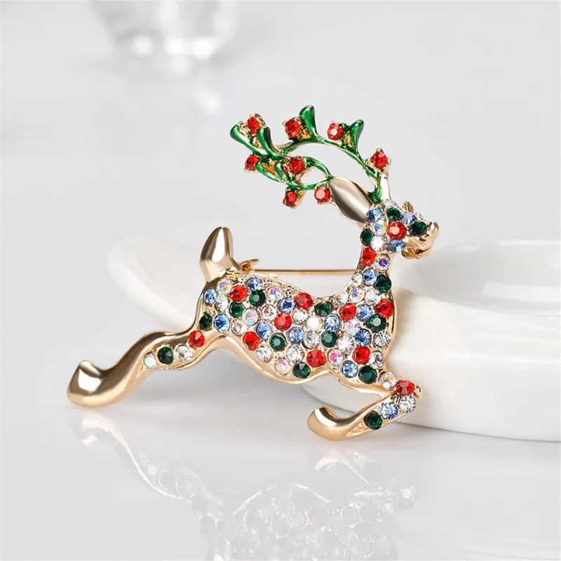 Cubic Zirconia & Goldtone Jumping Reindeer Brooch made by Zulily