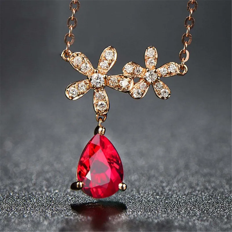 Red Crystal & Cubic Zirconia Rose Goldtone Floral Pendant Necklace made by Zulily