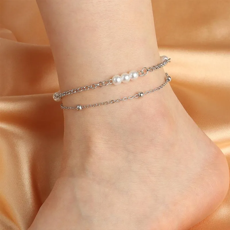 Pearl & Silvertone Layered Anklet made by Zulily