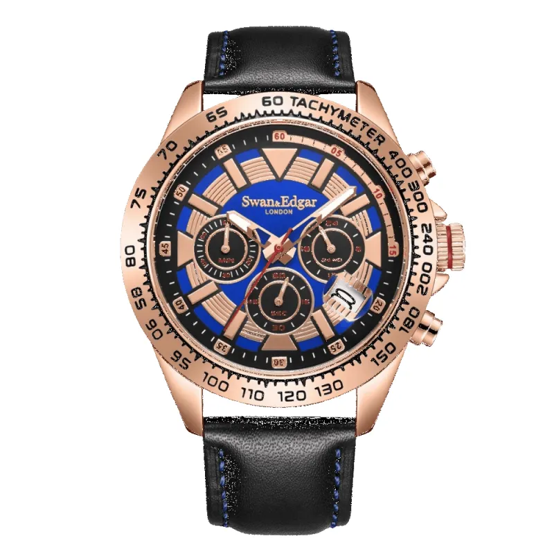 Limited Edition Swan & Edgar Hand Assembled Speed Tracker Mechanical Quartz Rose Blue made by Swan and Edgar