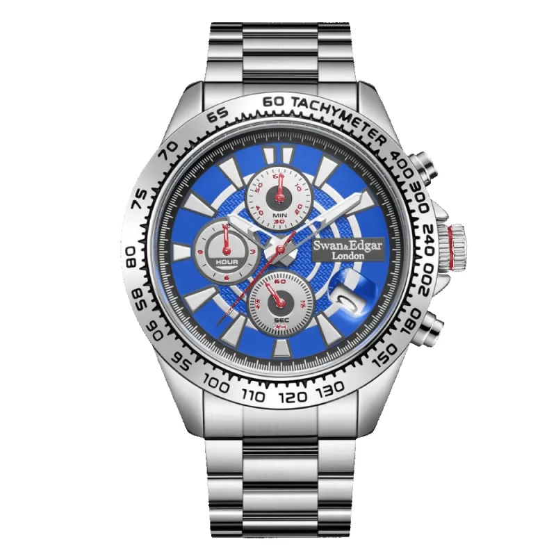 Limited Edition Swan & Edgar Hand Assembled Speed Target Mechanical Quartz Silver Blue made by Swan and Edgar