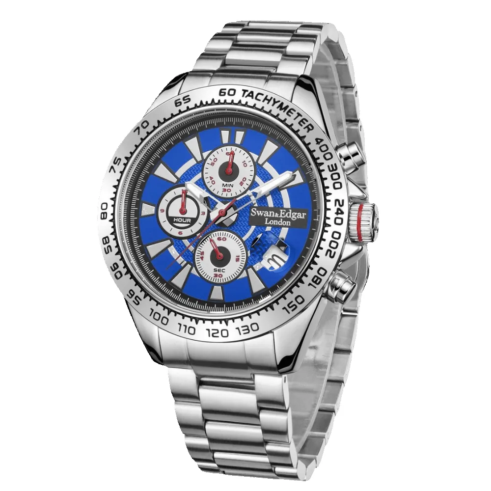 Limited Edition Swan & Edgar Hand Assembled Speed Target Mechanical Quartz Silver Blue sold by Zulily product image thumbnail 3