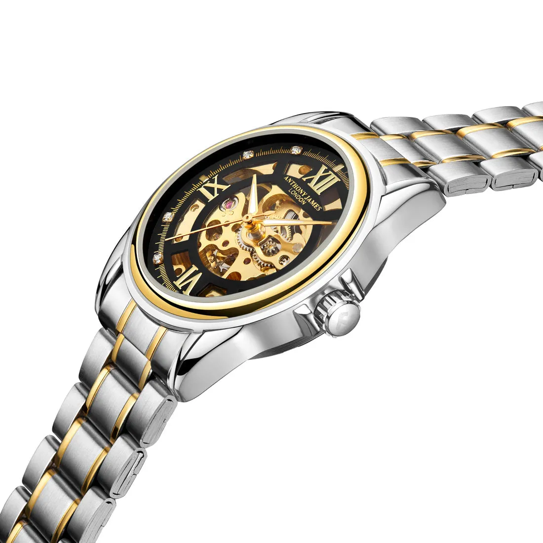 Hand Assembled Anthony James Skeleton Automatic Two Tone Gold & Steel Mens Watch sold by Zulily product image thumbnail 2