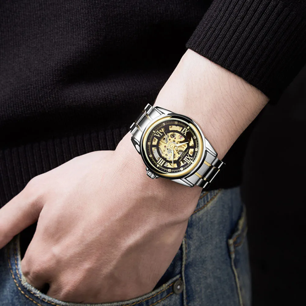 Hand Assembled Anthony James Skeleton Automatic Two Tone Gold & Steel Mens Watch sold by Zulily product image thumbnail 3
