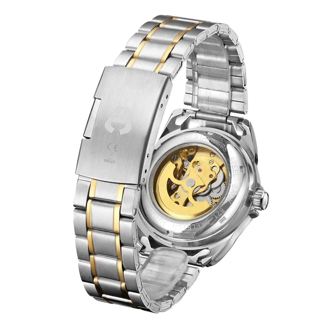 Hand Assembled Anthony James Skeleton Automatic Two Tone Gold & Steel Mens Watch sold by Zulily product image thumbnail 4