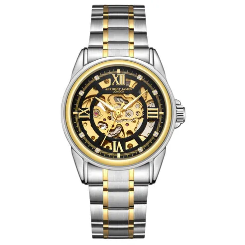 Hand Assembled Anthony James Skeleton Automatic Two Tone Gold & Steel Mens Watch sold by Zulily