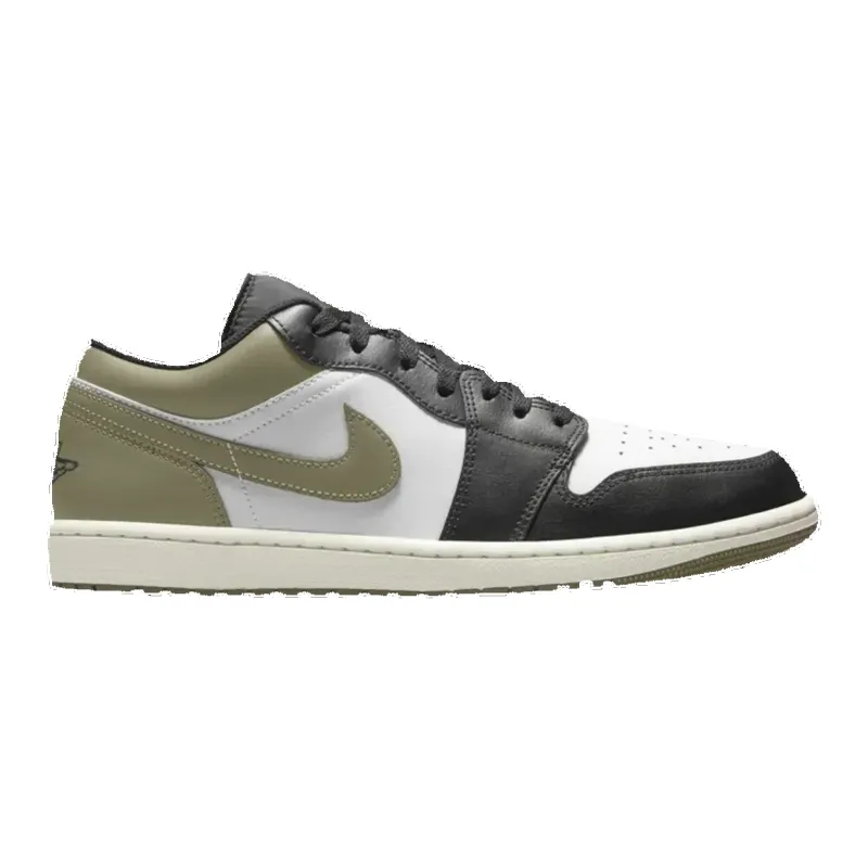 Nike Air Jordan 1 Low Men's Sneakers — White, Black & Medium Olive Low-Top made by Nike